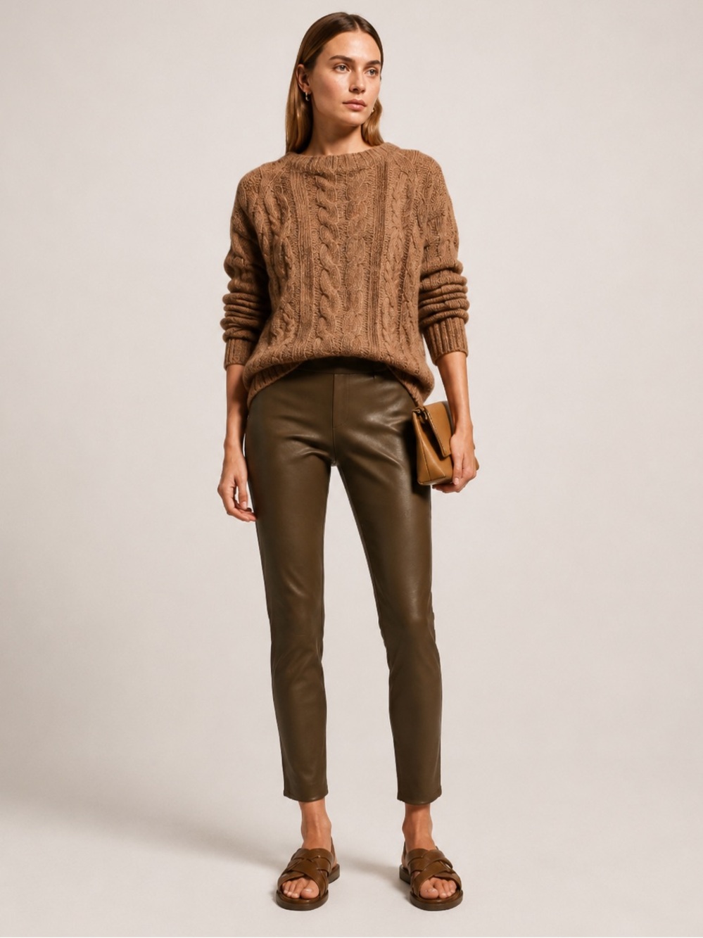 Vince Olive Brown Leather Skinny Ankle Pants Size S NWT